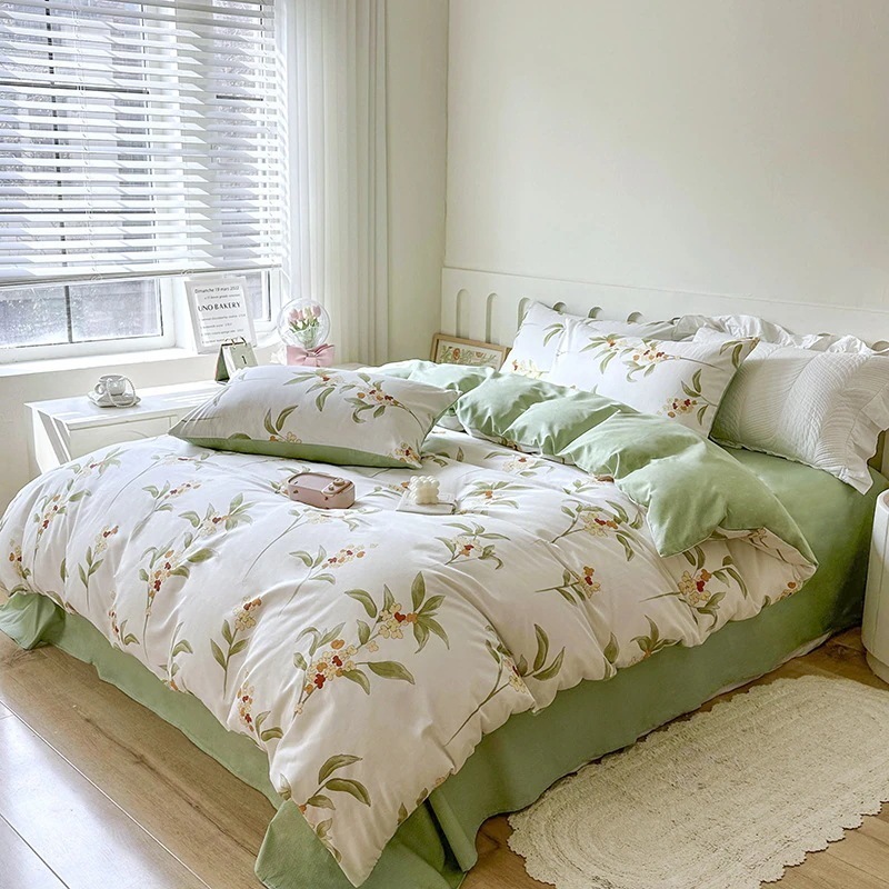 純綿スモールフレッシュ4点セット 純綿寝具 掛け布団カバー シングル 3点セット 15mm ベッド プリンセススタイル