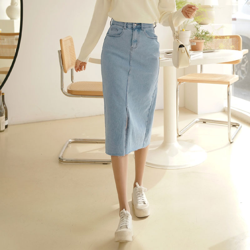 バックゴムフレイドヘムデニムスカート 韓国ファッションno1 Kodja Com Br