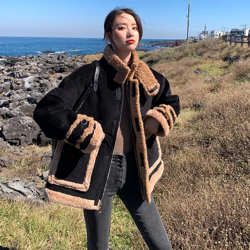 コート レディース ファーコート ショート丈コート コーデュロイ ジャケット アウター 韓国風