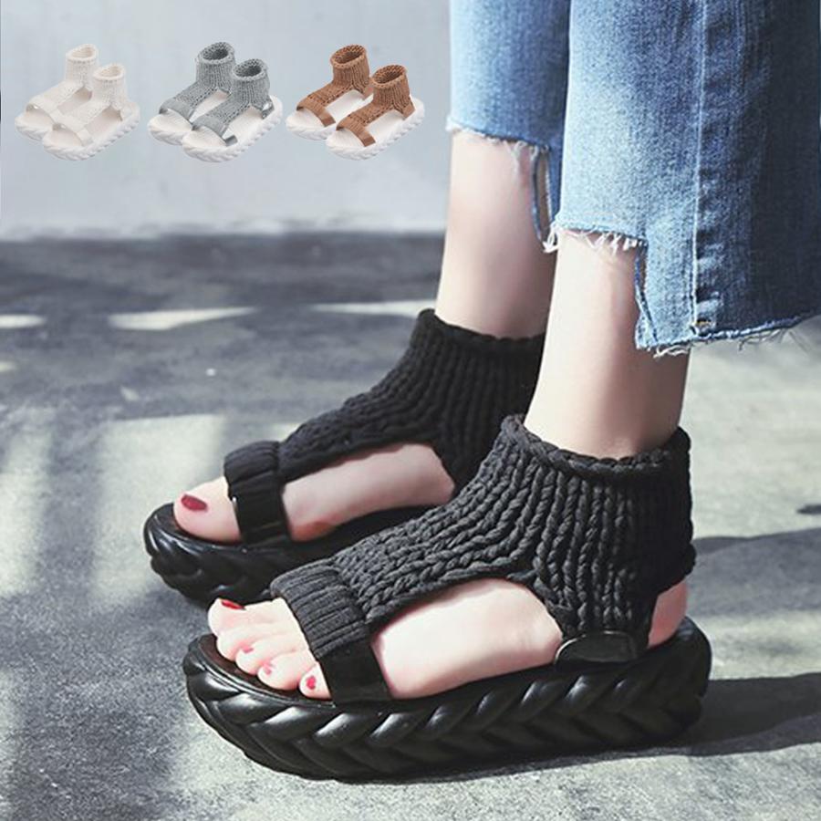 韓国 人気 ウォーキングシューズ スニーカ サンダル レディース 厚底 メッシュ スポーツサンダル ソックス 通気性 ニットサンダル 歩きやすい