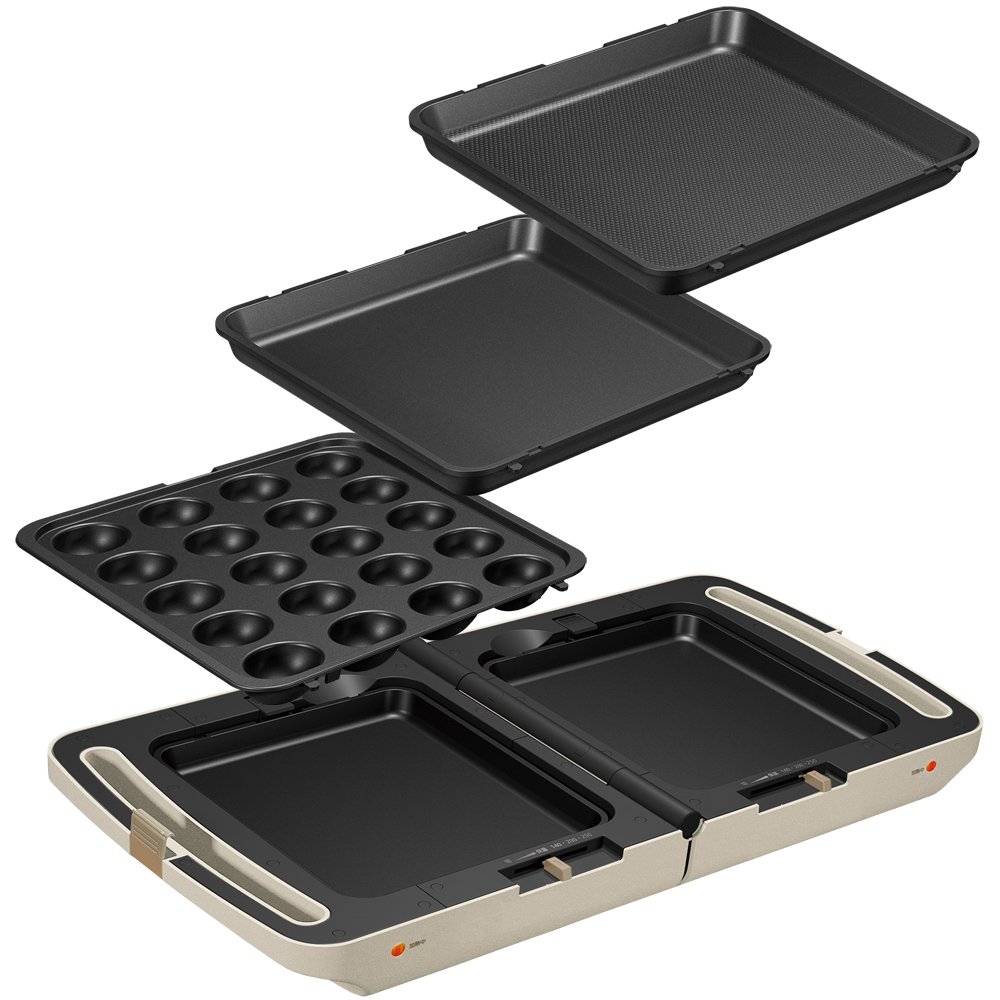 アイリスオーヤマ ホットプレート たこ焼き 平面 ホットプレート ディンプル プレート 3枚 折り畳み 両面 角型 左右独立温度設定 アイボリー DPO-133-C