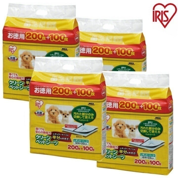 ハーフサイズシート 【計1200枚】薄型 クリーンペットシーツ レギュラーハーフサイズ 300枚4個 犬 トイレシート おしっこシート レギュラーの半分 大
