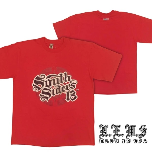 N.E.W.S SIDERS South Siders 13 メンズ 半袖 Tシャツ 刺繍 ロゴ レッド ストリート スタイル HIPHOP ウェアー B系 服 ヒップホップ ダンス 西海岸 ファッシ