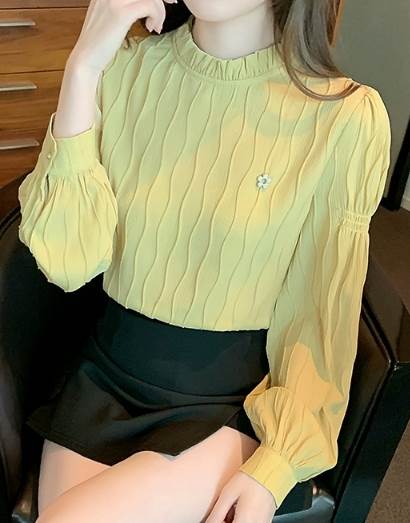 トップス シャツ 袖あり 長袖 ハイネック シフォン フリル かわいい 大人可愛い きれいめ 大人 上品 おしゃれ お洒落 大人女子 こなれ感 ラブリー キュート ガーリー 無地 春 秋 10代 20