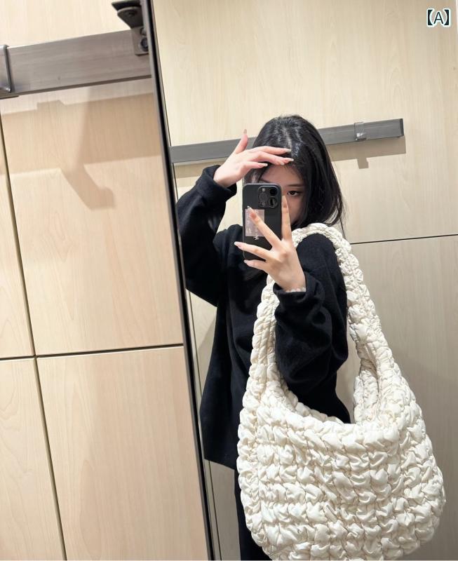 レディース　バッグ　カジュアル キルティング テクスチャ クロス ボディ メッセンジャー クラウド バッグ ホワイト ラージ ロング ストラップ 2025 春夏 レディースバッグ