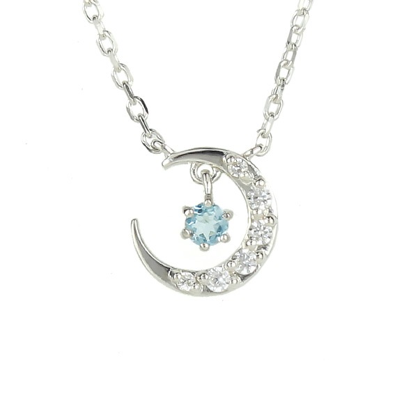 リボン済＆紙袋 ネックレス 正規品 レディース 3月誕生石 誕生日 月モチーフ プレゼント アクアマリン 祝い