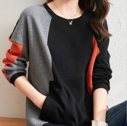 コントラストカラーフリースセーター トップス セーター ミドル丈 袖あり 長袖 ラウンドネック 4,842円