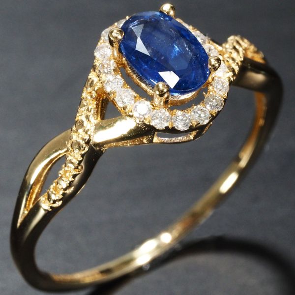 【最高級】天然 サファイア ダイヤモンド リング 指輪 繊細デザイン 高純度 最高品質 希少 K18YG・3.40ct 刻印有 18金 Pt900 サファイア＋ダイヤモンド付デザインリング S0.57ct 中古美品