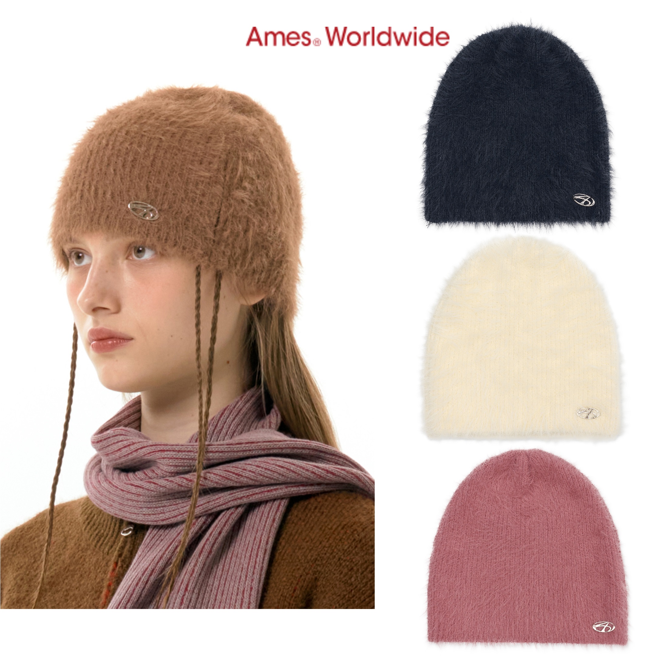 Qoo10] AMES-WORLDWIDE FUZZY BEANIE 4色 デイリー : バッグ・雑貨