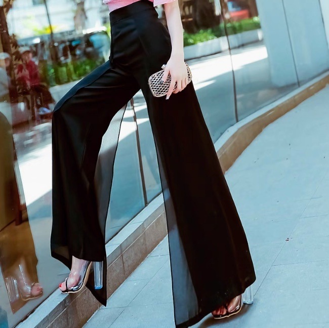 レディース パンツ ボトムス ストレートパンツ ロングパンツ ワイドパンツ フルレングス ドレープ フェミニン ハイウエスト 切り替えデザイン ドッキング 薄手 きれいめ 上品 おしゃれ かっこいい