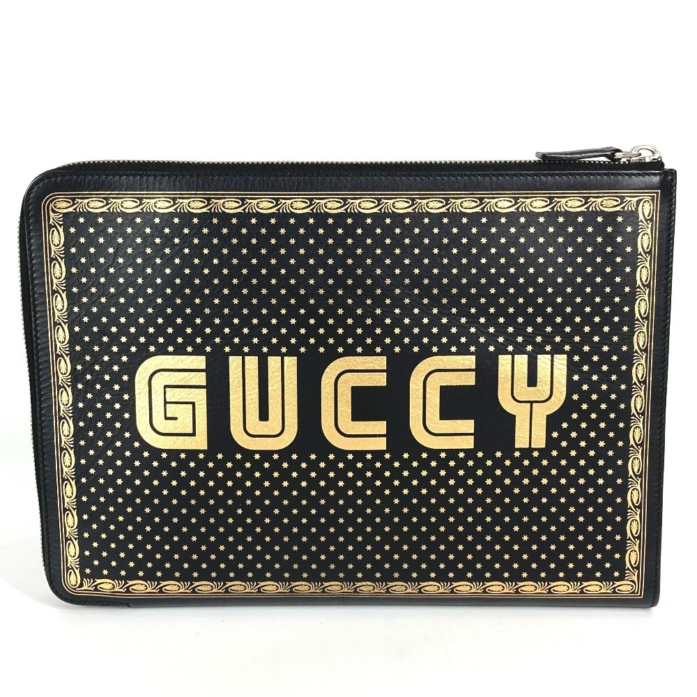 クラッチバッグ 523441 セガコラボ GUCCYロゴ 持ち手つき カバン ポーチ セカンドバッグ レザー ブラック
