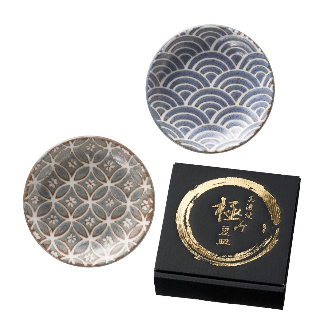 【20個セット】美濃焼の極み　和柄豆皿2枚組 美濃焼　豆皿セット　和食器ギフト　国産 和柄皿　小皿ペアセット　陶器皿　日本製皿　おしゃれ食器　敬老の日　来客用食器　おもてなし食器　プチギフト