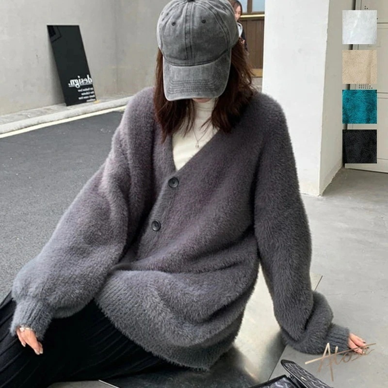 【短納期】秋冬定番シャギーカーディガン カーデ もこもこ あったか レディース 袖ゆったり アウター 長袖 体型カバー ニットカーディガン ボリューム感 保温性 ふわふわ 厚手 モヘア 大きめ 大き