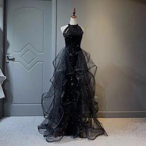 ドレスブラックイブニングドレス2023気品ある軽やかで贅沢なワンピース