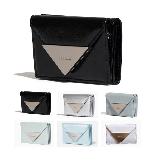[韓国の人気商品] 三角形クランクルレザー三つ折り財布 韓国風 クリンクルデザイン 多機能トライアングルウォレット 3層仕切り 軽量 コンパクト レディース メンズ フォーマル カジュアル