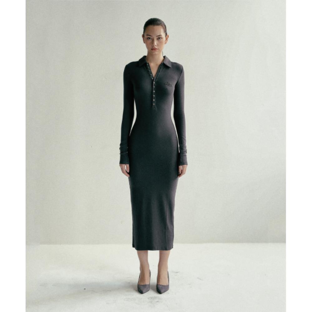 BADBLOOD Beyond Soft Polo Dress Charcoal w-drs24-019