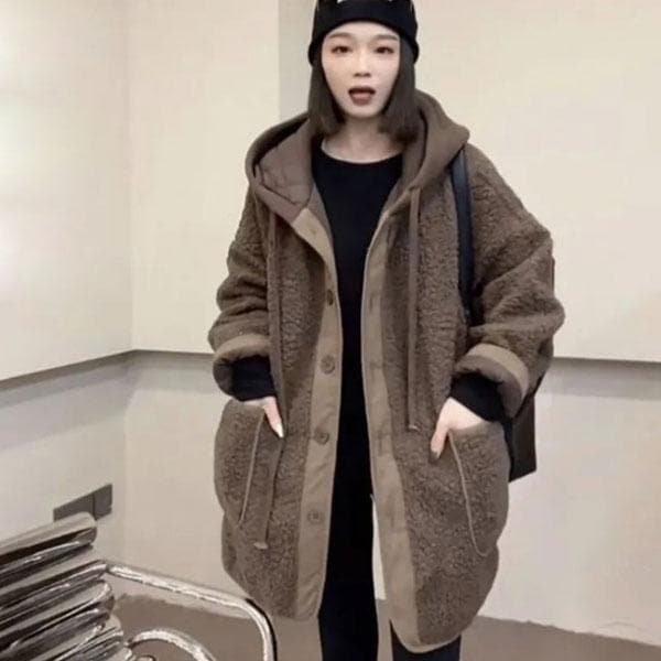 暖かい ボアコート レデイース コート ジャケット ミドル丈 ゆったり フード付き 裏キルティング 防寒防風 長袖 アウター 秋冬