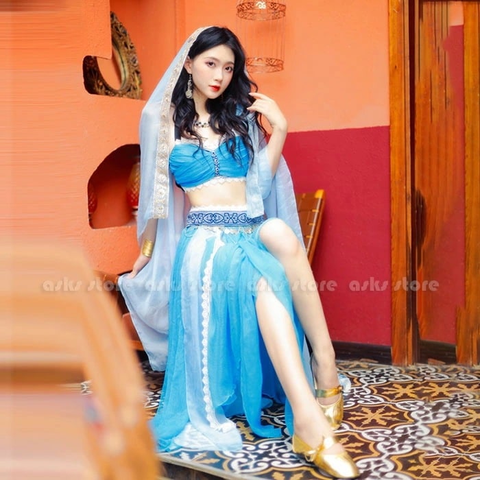 ベリーダンス ダンスウェア 3点セット トップス スカート リボン ベール ハロウイン衣装 コスプレ 仮装 お姫様 アラビアン衣装 文化祭 イベント 発表会 ダンス衣装 ベリーダンス衣装 余興 ステー