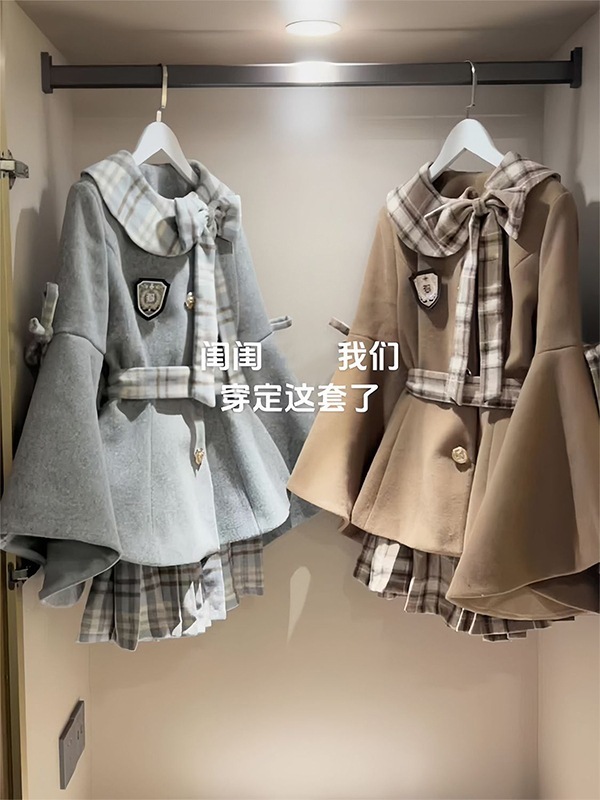 おおらかなお嬢様の上品で甘い女の子ウールコートとスカートの2点セット女の子らしい和風秋冬カレッジスタイル