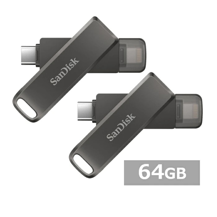【2セット】 サンディスク USBメモリ SDIX70N-064G-GN6NN iXpand Luxe Flash Drive 64GB Sandisk iPhone用 iPad Lightn