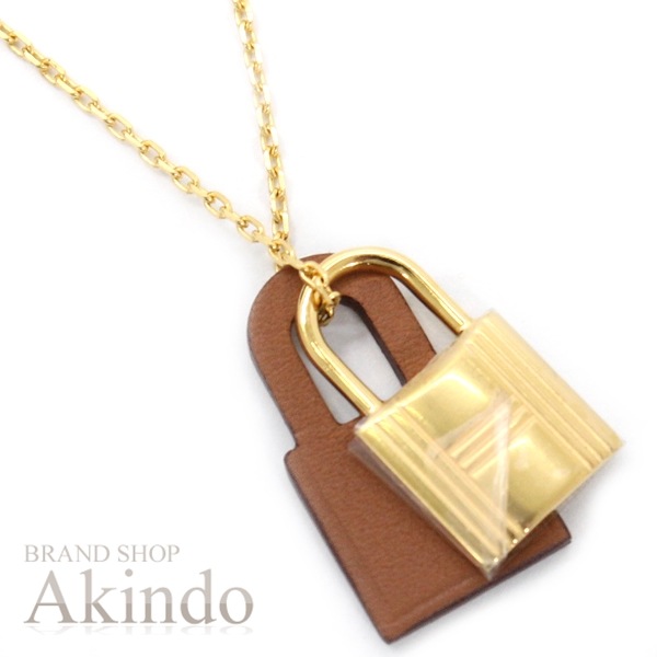 【新品未使用】ネックレス オーケリーPM カデナ パドロック ペンダント ゴールド 茶 ブラウン スイフト レザー 本革 レディース おしゃれ アクセサリー
