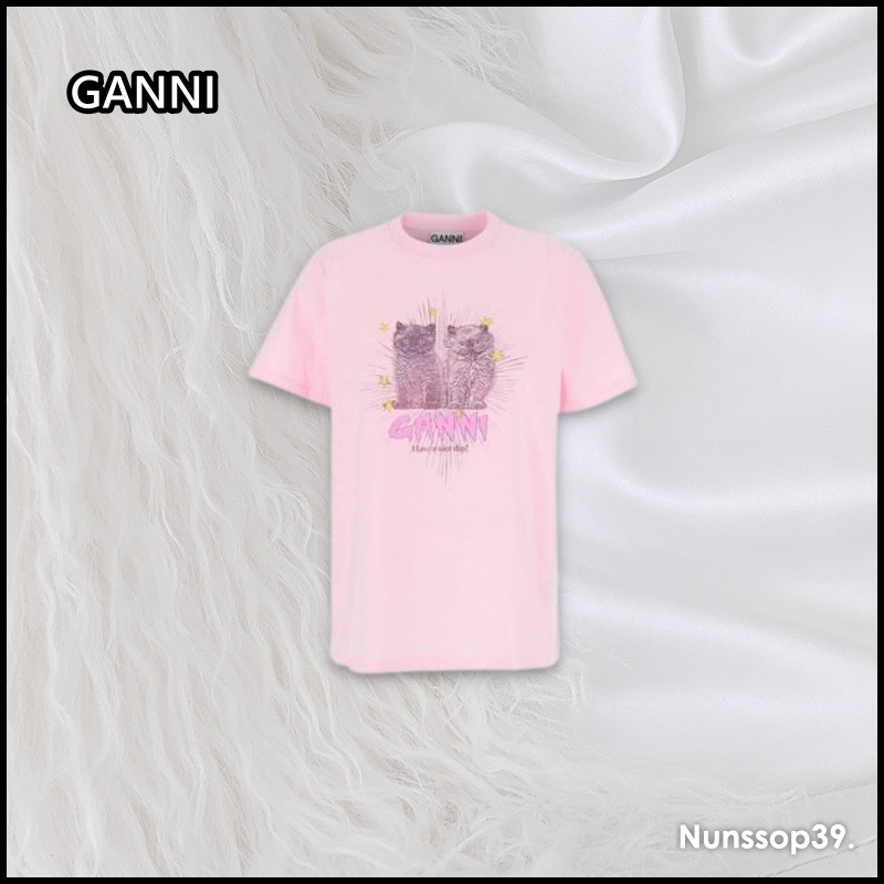 GANNI T4164 868 BASIC JERSEY KITTENS RELAXED T-SHIRT