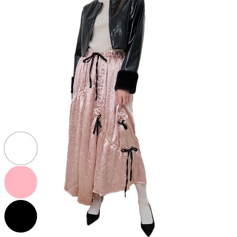 ノラリリーエル 【3カラー】ギャザーリボン Aライン スカート 224760078