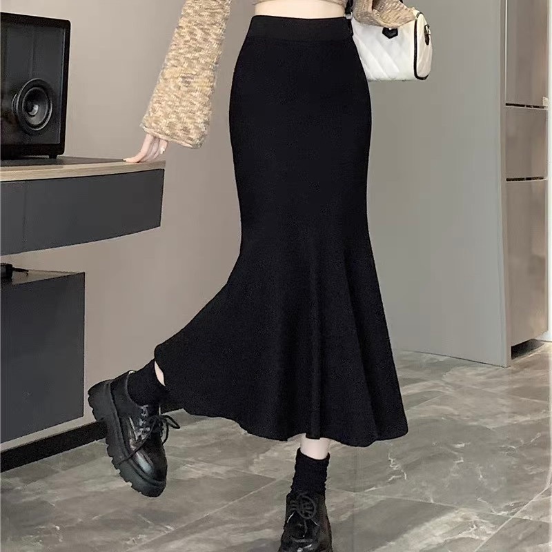 レディース スカート ボトムス ニット タイトスカート ニットスカート マーメイドスカート ロングスカート ロング タイト スリム 細身 マーメイド フィッシュテール フェミニン ハイウエスト