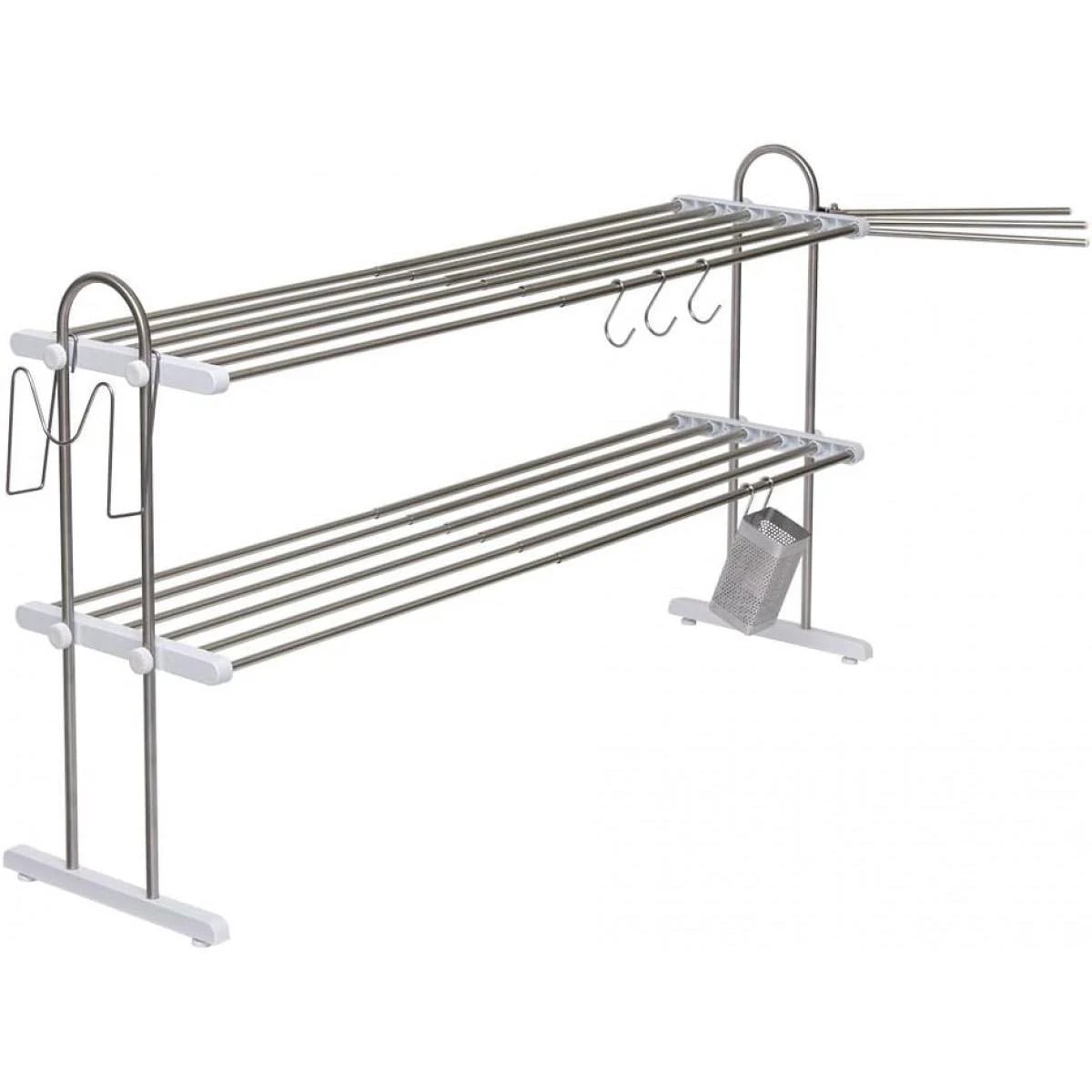 TAKUBO 伸縮置き棚 2段 ステンレス PP2-90LK 小物アクセサリー付　幅5191cm 奥行24cm 高さ50cm 水切りラック キッチン収納 タクボ 田窪工業所