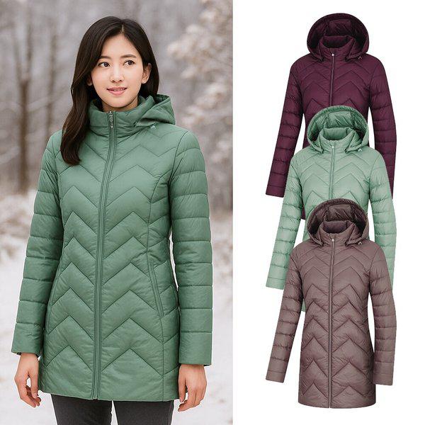 女性冬ウェルロン保温中期丈キルティング軽量フード付きパディングジャケットKSC683UJ8W