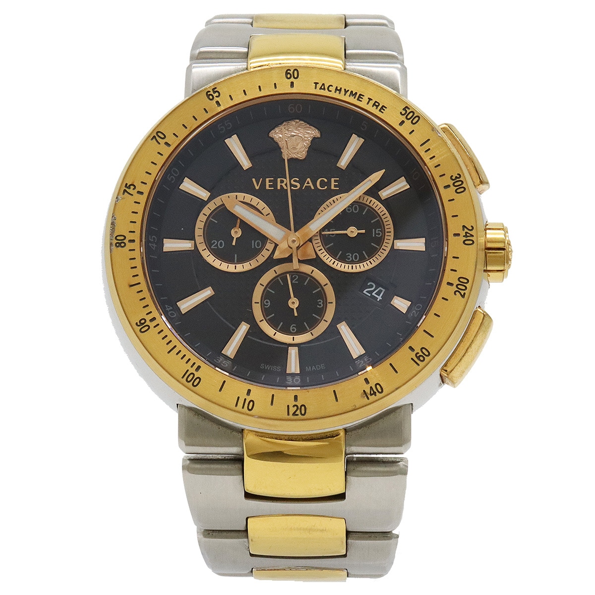 ミスティックスポーツ クロノグラフ デイト ブラック文字盤 SS GP メンズ QZ クォーツ 腕時計 VFG-10001