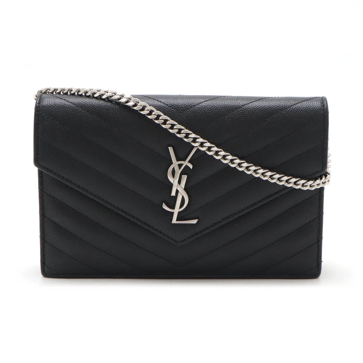 YSL モノグラム エンベロープ ショルダーバッグ チェーンウォレット 2WAY クラッチ ブラック 黒 39395