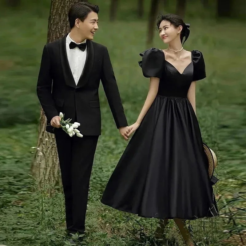 ヴィンテージ黒のドレス写真の結婚式のテーマドレス屋外の肖像画