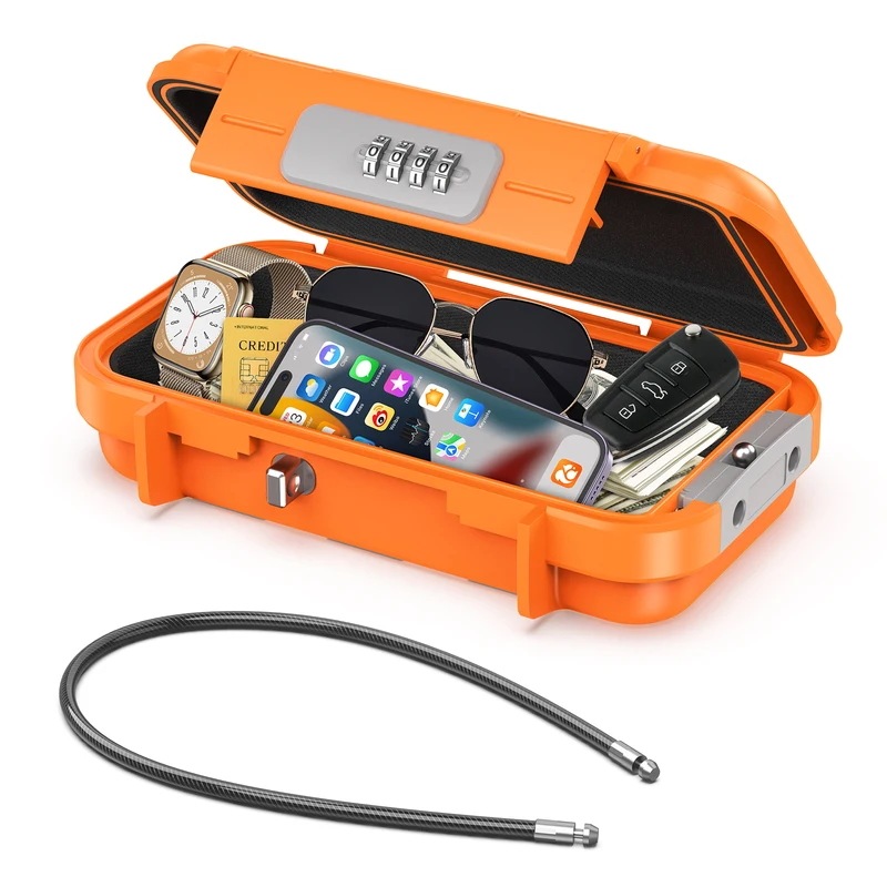 Oria-コンビネーションロック付きポータブル金庫コード付きセキュリティボックス旅行アウトドアスポーツキーストレージ用