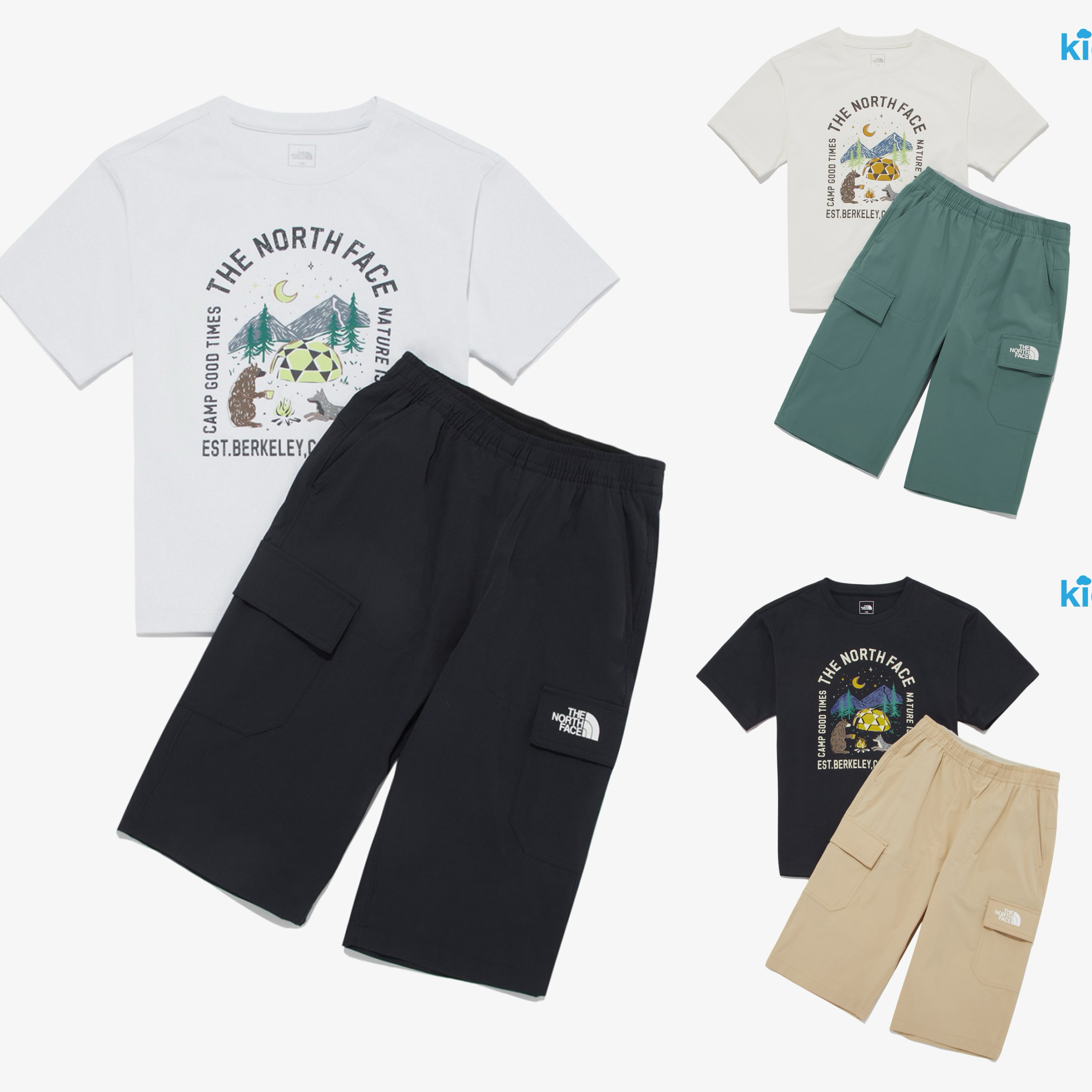 NT7UR19正規品保証 関税負担なしKS HIKE CAPRI CREW SET韓国最新人気キッズ半袖ショートパンツ