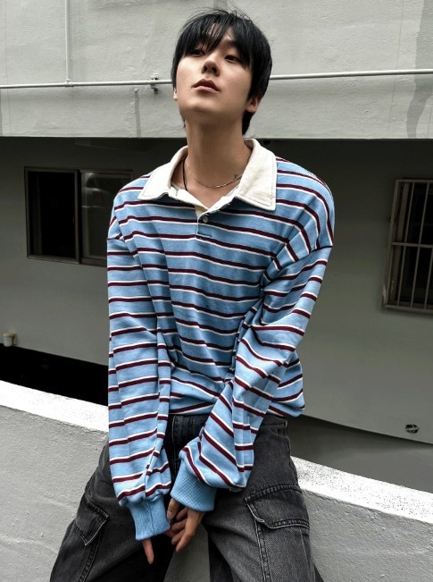 [COSYHARU公式]Sweat collar striped sweatshirt