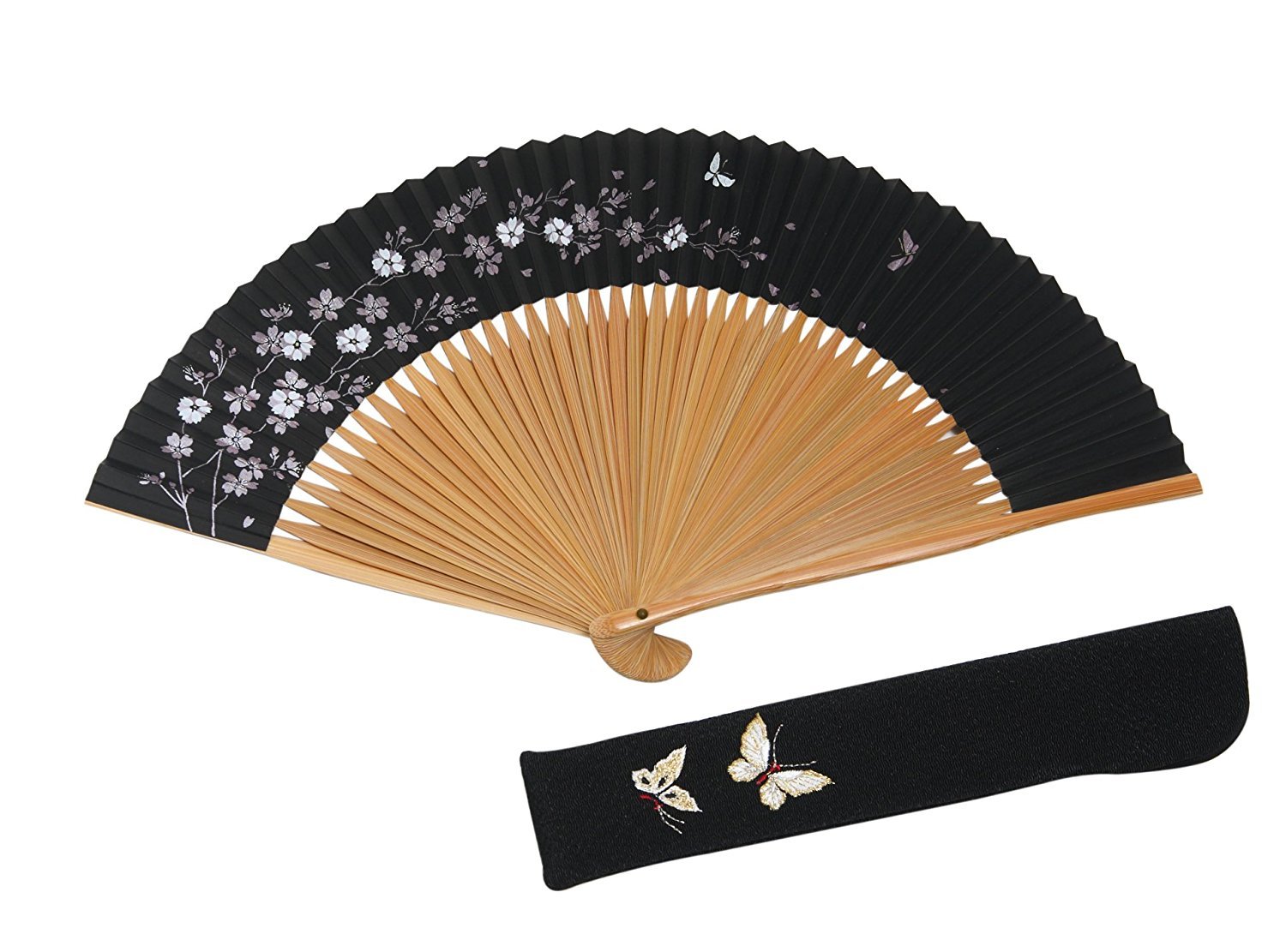 京扇子 レディース 桜 蝶 両面柄 京都職人 手作り ウス唐木 扇子袋付き 木箱入り 着物小物