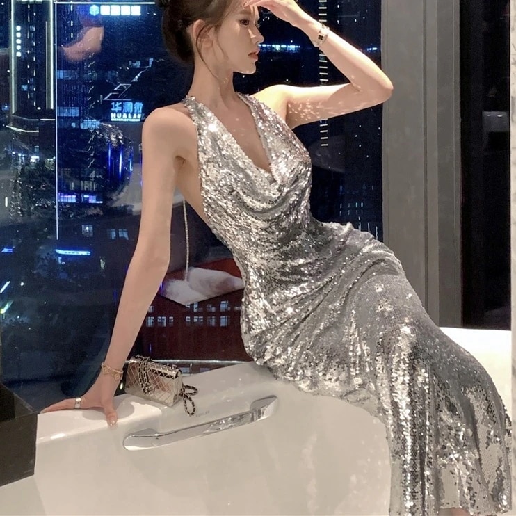 ドレス 衣装 ドレスワンピース イブニングドレス ロングドレス ロング丈 ホルダーネック マーメイドスカート タイト キャバドレス 胸元 袖なし ステージドレス 発表会 タイト かわいい 大人可愛い