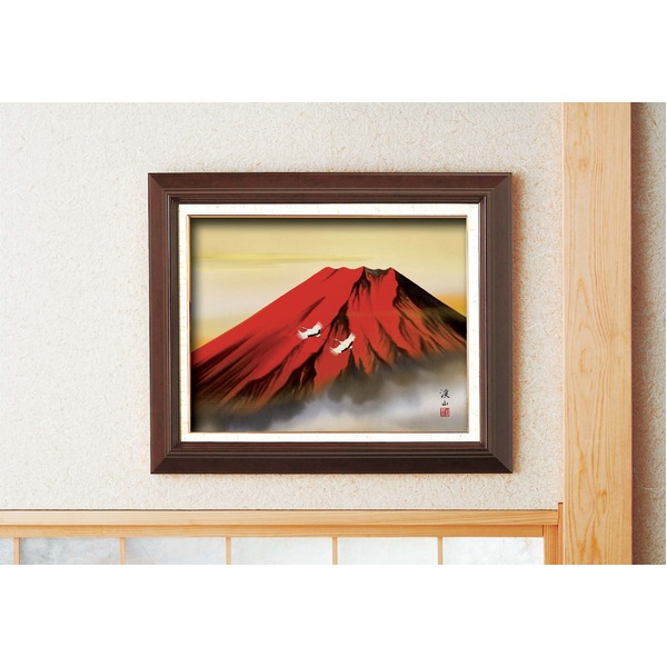 日本画額 木製フレームセット オンタケF6号 伊藤渓山 「赤富士」 433×525×50mm 化粧箱入り 額縁 額 フレーム