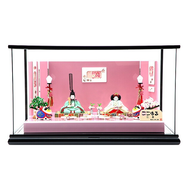 雛人形 ひな人形 お雛様 おひなさま かわいい 手作り 2025年 新作 秀光 限定品 送料無料 コンパクトミニ 初節句 ひな祭り 木目込み 親王 二人 ２人 平飾り ケース ピンク ここはる 心春