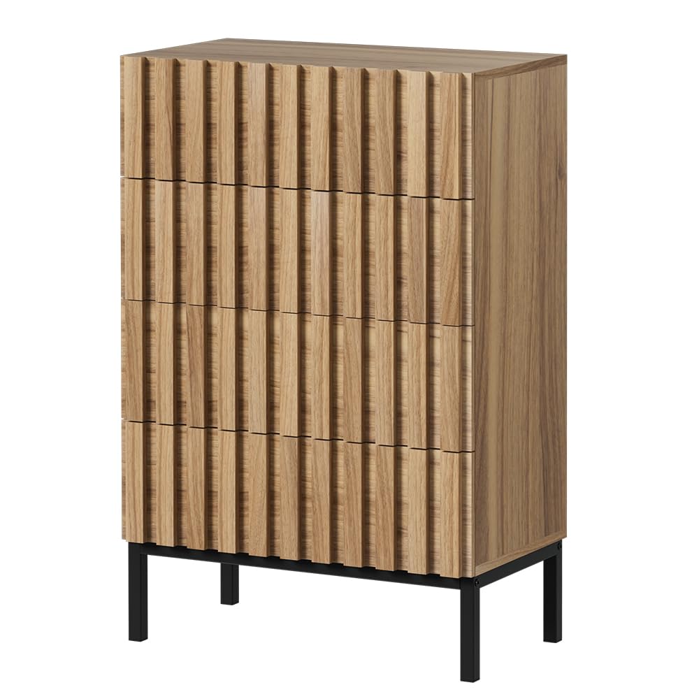 Anbuy チェスト木製 4段 北欧 棚付き 収納チェスト リビングボード キャビネット 引き出し オーガナイザー 防水木製天板 衣類収納 転倒防止 簡単組立 ナチュラル