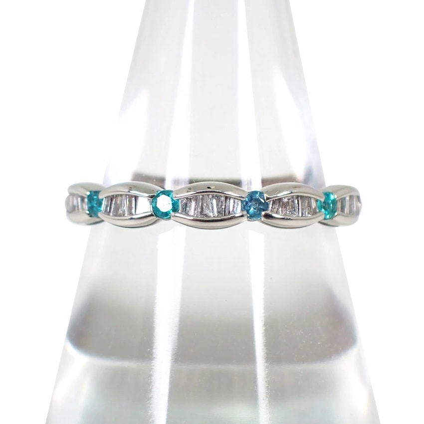 【中古】Pt900 パライバトルマリン/ダイヤ リング 15号[g350-87］