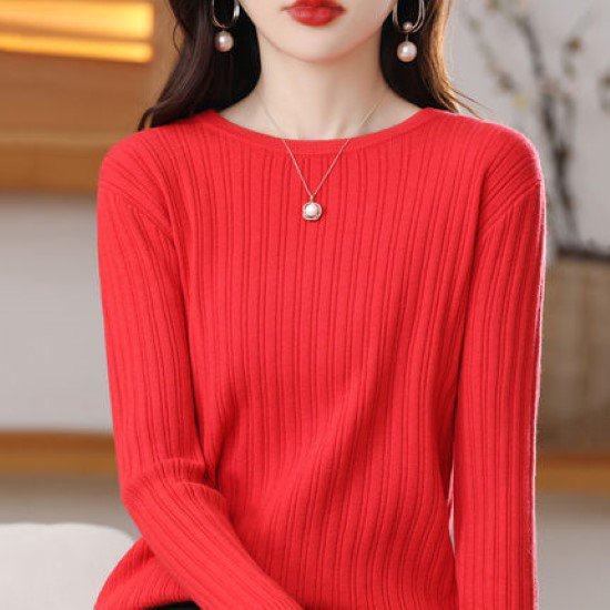 ニットトップス レディース ニット カットソー ラウンドネック トップス 長袖 プルオーバー シンプル インナー 無地 薄手 カジュアル お出かけ きれいめ おしゃれ リブニット セーター