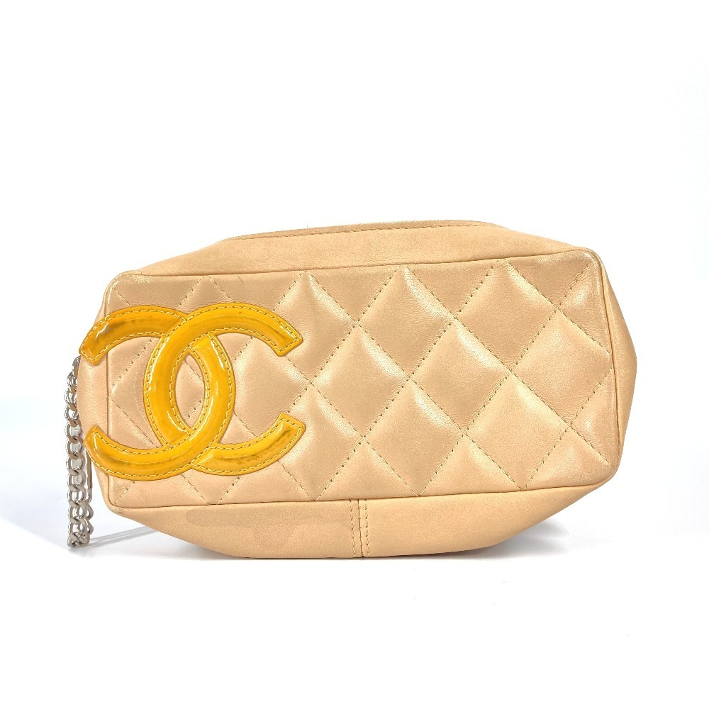 ポーチ CC ココマーク ロゴ カンボンライン メイクポーチ 化粧ポーチ ペンケース レザー ベージュ