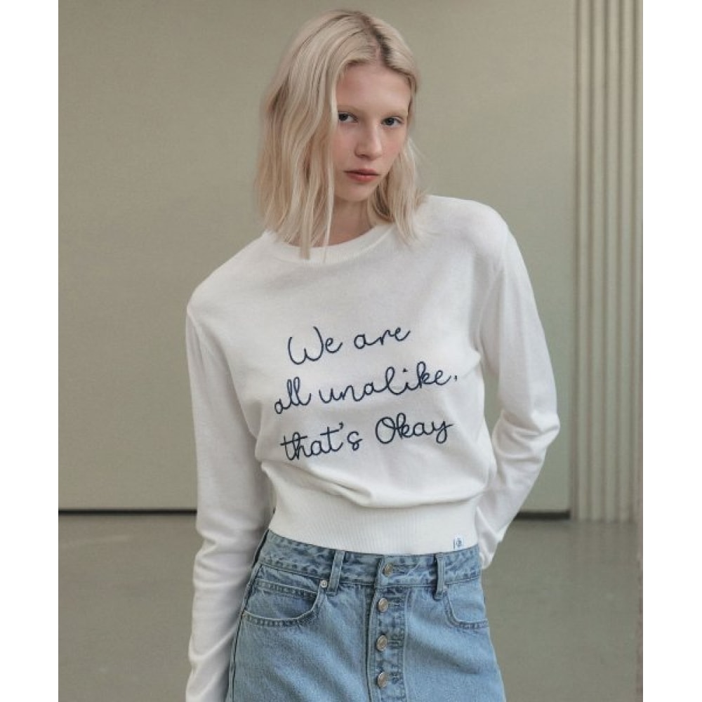 シティブリーズチェーンステッチレタリングニット_アイボリー