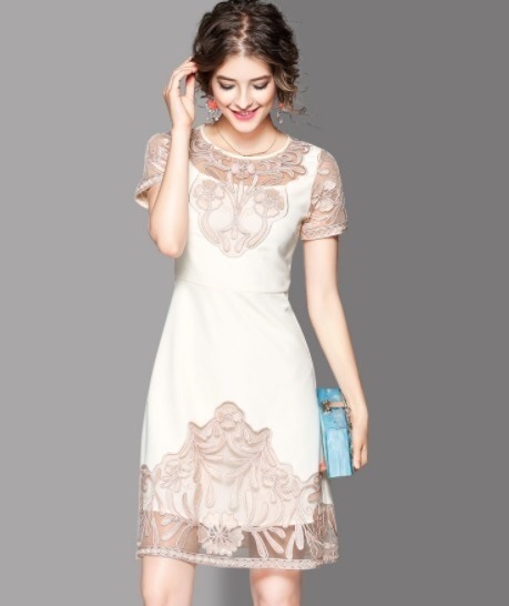 パーティードレス 刺繍 半袖 ミニ丈 ２色 Aライン 花柄 フレア エレガント パーティー 結婚式 二次会 お呼ばれ ワンピース フォーマル 2018年新作 婚活パーティー 披露宴 ウェディング