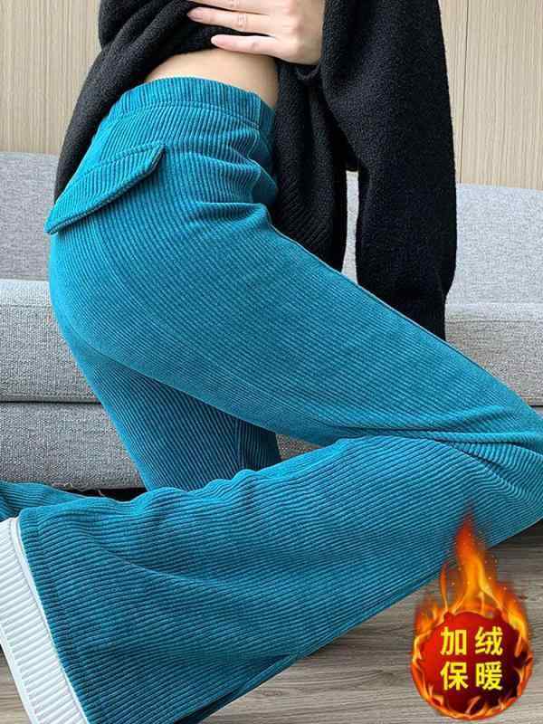 パンツ レディース 秋 冬 カジュアル ボトムス ベルベット 厚手 コーデュロイ マイクロフレア スリット シェニール ワイド レッグ