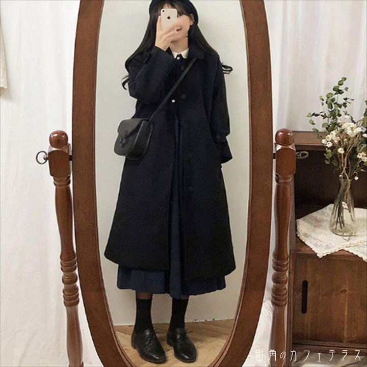 アウター コート 2色 羽織り ロングコート ロング ロング丈 袖あり 長袖 無地 ポケット 厚手生地 ウール かわいい 大人可愛い 綺麗 シンプル カジュアル 大人 上品 おしゃれ