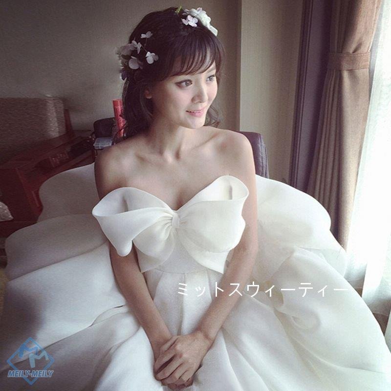 ウエディングドレス 大きいリボン 4点セット Aラインドレス プリンセス ロング丈 ウェディングドレ 6,710円