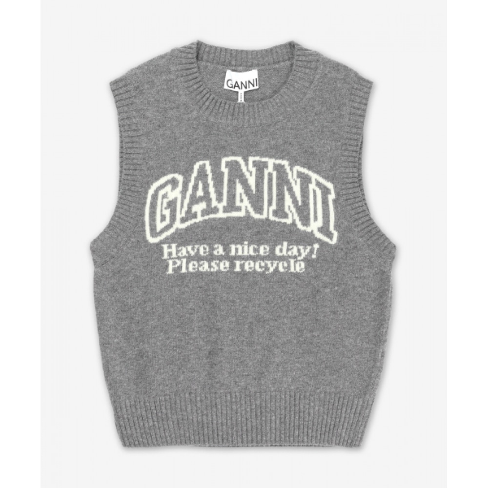 GANNI グラフィックウールベスト-フロストグレー/K2308523